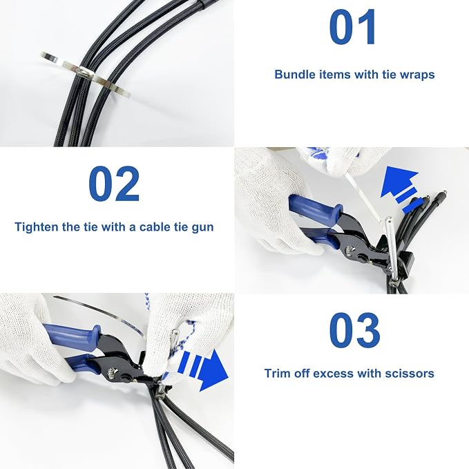 Heavy Duty Stainless Steel Zip Tie Gun Kit with 100pcs Self-Locking Metal Cable Ties, Duty Outdoor Adjustable Fastening Cutting Tie Tool Sets, Durable & Adjustable Tool Set (Blue) - Image 4