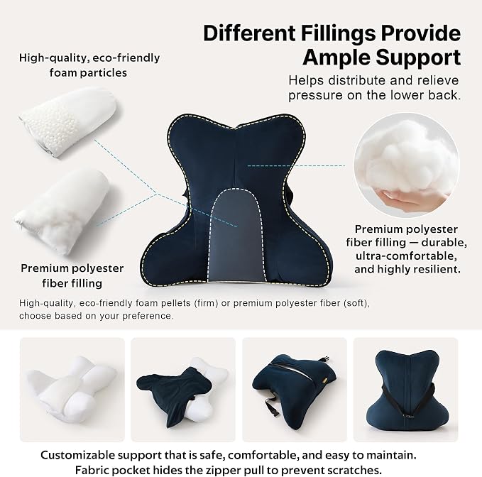 Lumbar Support Pillow(Pat. Pend) – Multi-Functional Ergonomic Back Cushion for Office Chair, Car Seat & Sofa, Reading Pillow with Firm Multi-Zone Support to Relieve Lower Back Pain,Teal Blue - Image 3