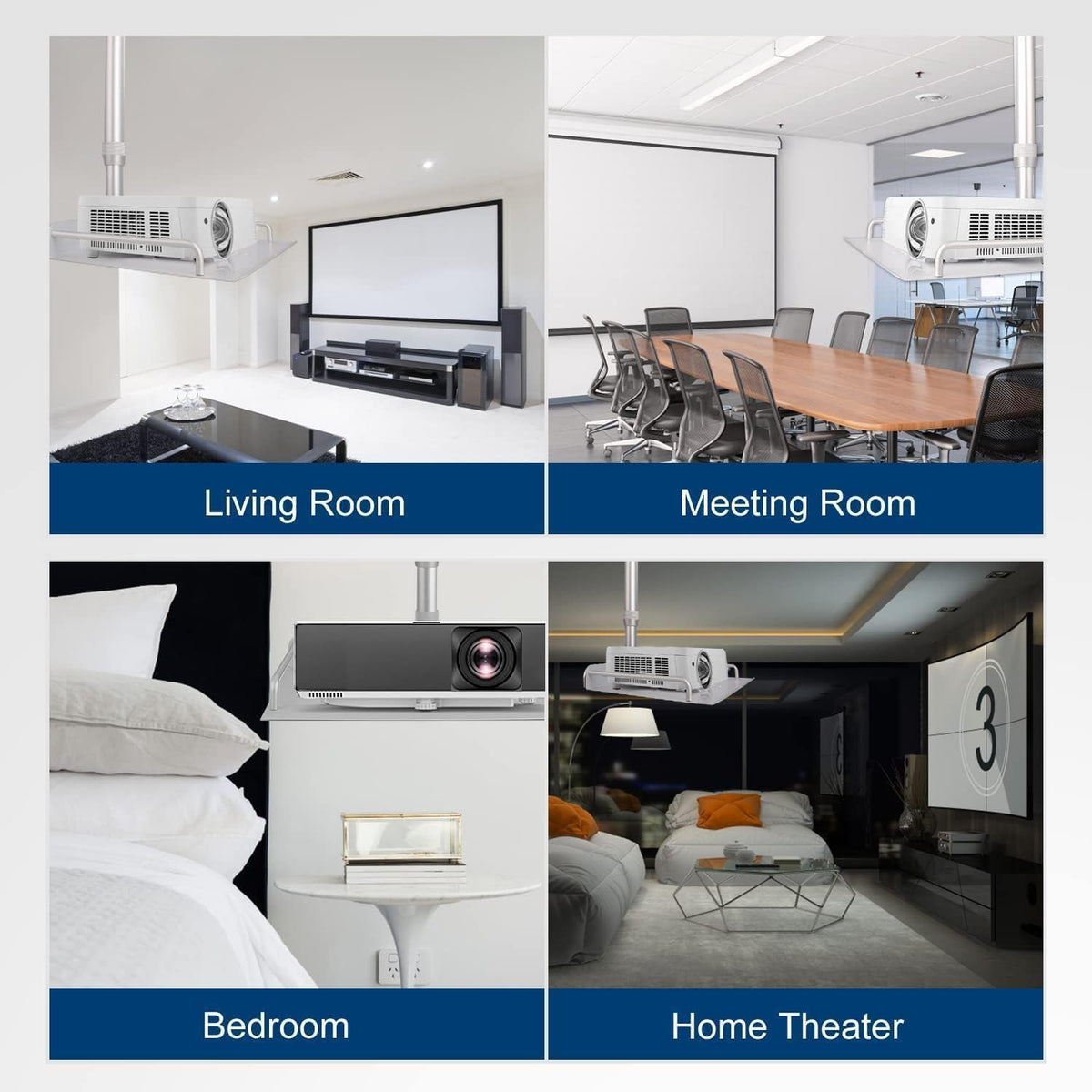 2-Be-Best Projector Ceiling Mount with Tray, 14.5-23.2IN / 37-60CM Height Adjustable Universal Projector Ceiling Mount 360° Rotation Ceiling Projectors Mounts Silver - Image 5