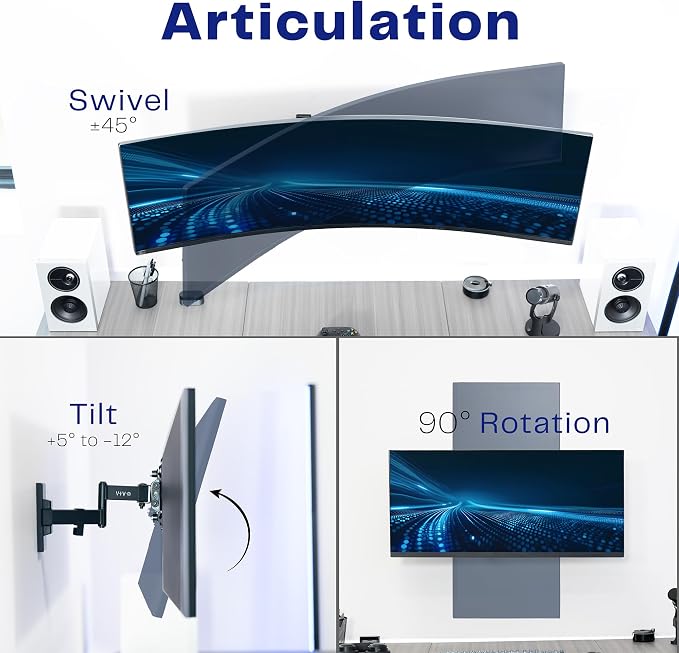 VIVO Full Motion Ultrawide Monitor Wall Mount, Fits Ultra-Wide Screens up to 49 inches and 44 lbs, Wide VESA Range with Tilt and Swivel, Black, MOUNT-VW06 - Image 5