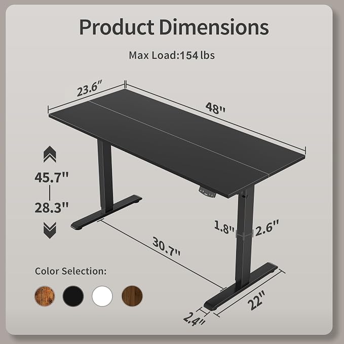 Agilestic 48 * 24 Inch Height Adjustable Electric Standing Desk, Black | Sit Stand Up Computer Desk, Memory Presets, Stable Steel Frame,154 lbs, Easy Assembly, Splice Board, Home Office, Studying - Image 3