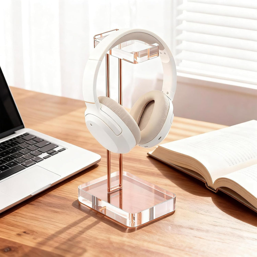 Headphone Stand Headset Holder for Desk, Solid Christal-Clear Acrylic with Rose-Gold Hardware Earphone Hanger for Gaming Room Office Accessories - Image 6