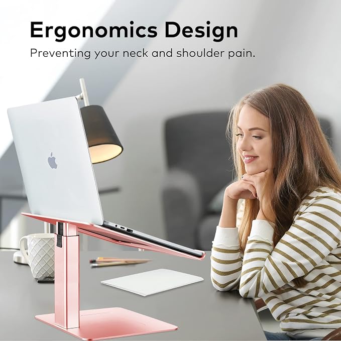 Laptop Stand for Desk, Ergonomic Aluminum Laptop Stand Adjustable Height from 7-15", Sitting and Standing Laptop Riser for 10-17" Notebook - Image 4