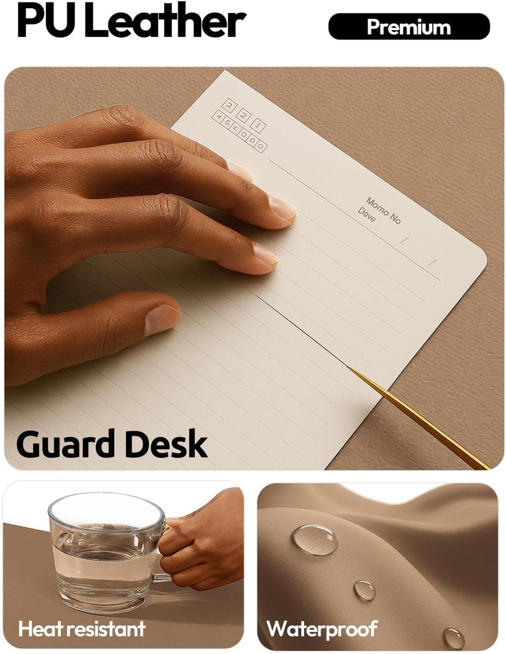 YSAGi Leather Desk Pad Protector, Office Desk Mat, Large Mouse Pad, Non-Slip PU Leather Desk Blotter, Laptop Desk Pad, Waterproof Desk Writing Pad for Office and Home (Khaki,55" x 24") - Image 5