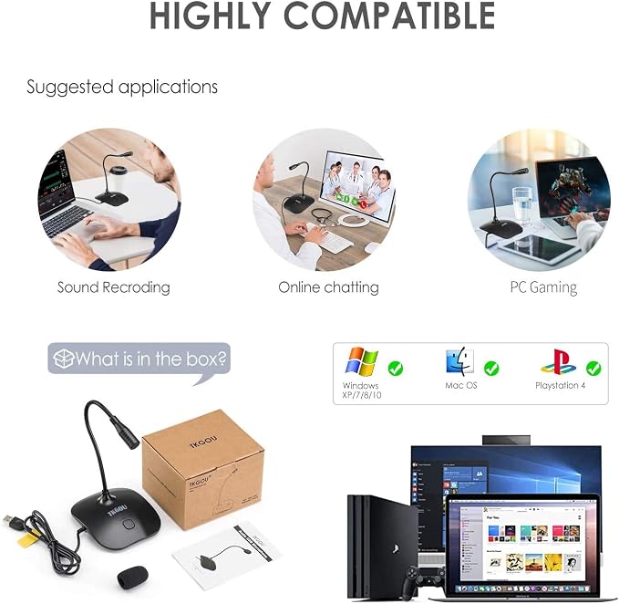 USB Microphone, 360 Degree Adjustable Gooseneck Design | PC Microphone with Mute Button & LED Indicator, Noise-Canceling Technology, Plug & Play, Compatible with Windows & MacOS - Image 6