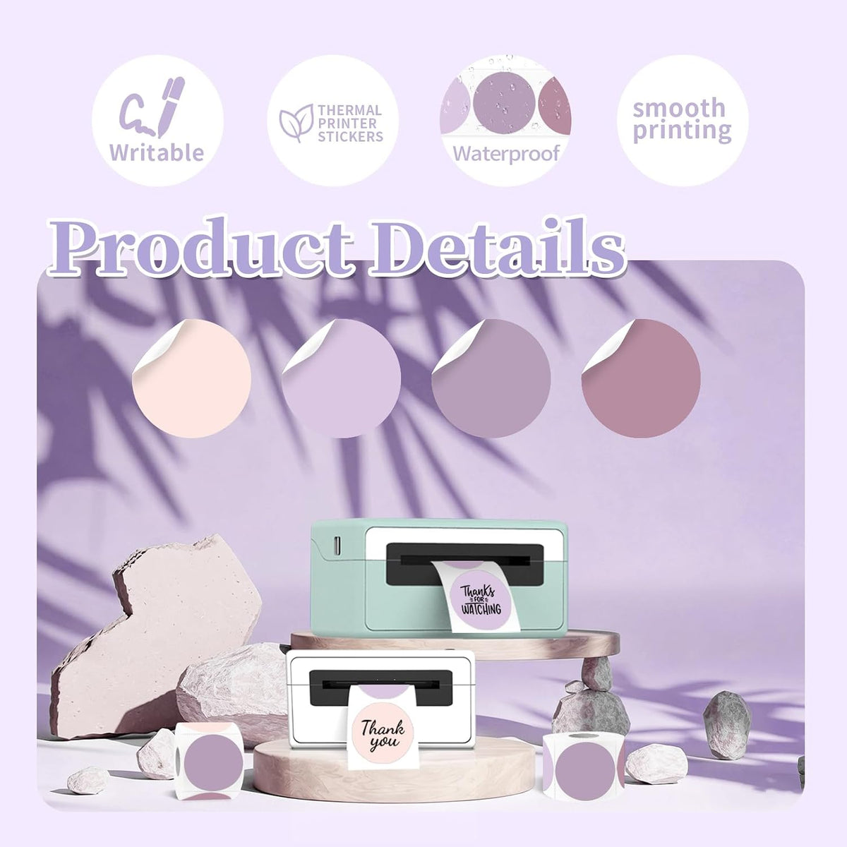 2 inch Round Thermal Label,Purple Circle Thermal Sticker Labels for Business and Home,Direct Thermal Printer Label for DIY Logo Design,Thanks Card - Image 3
