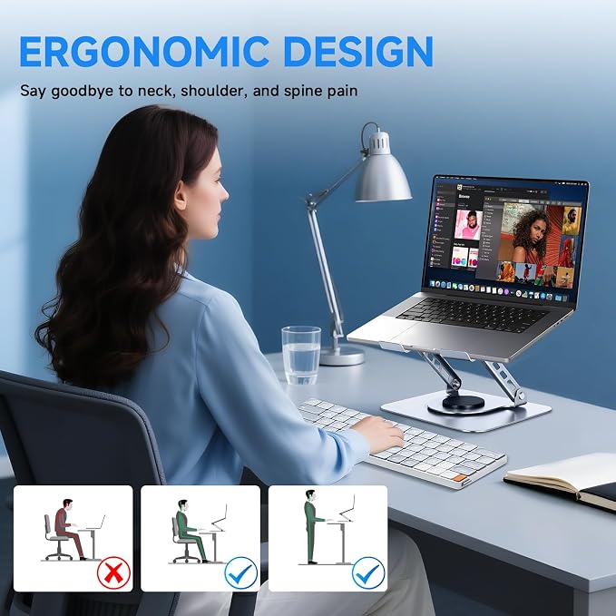 Leeboom 360° Rotating Laptop Stand, Aluminum Riser with Ergonomic Design | Adjustable ergonomic laptop holder fits 10–15.6-inch notebooks. Compatible with MacBook Air, Pro, Dell, HP, & Lenovo laptops - Image 7