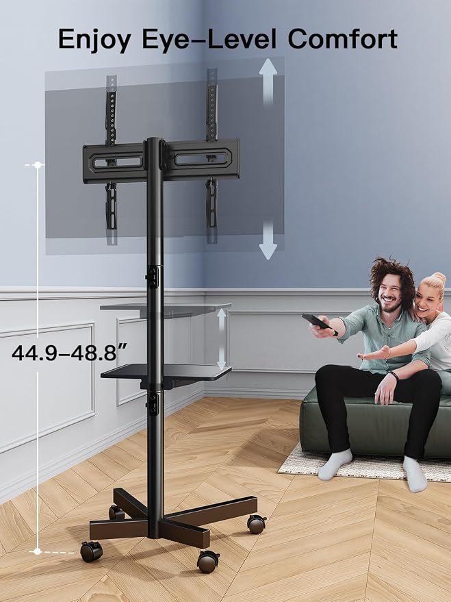 PERLESMITH Rolling TV Stand on Wheels for 23-65 Inch TVs,Tilt Mobile TV Cart Holds up to 99 lbs with Adjustable Height Shelf, Outdoor TV Stand for Bedroom Max VESA 400x400mm PSTVMC04 - Image 4
