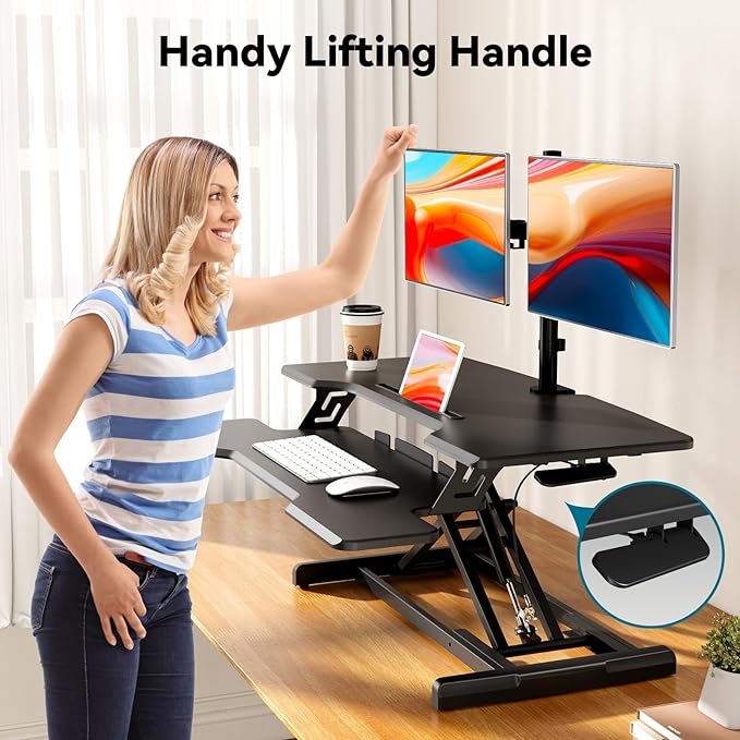 35" Standing Desk Converter, Quick Sit to Stand Desk Riser | Height Adjustable Stand up Desk with Keyboard Tray for Dual Monitor, Copmputer Workstation for Home Office, Black - Image 5