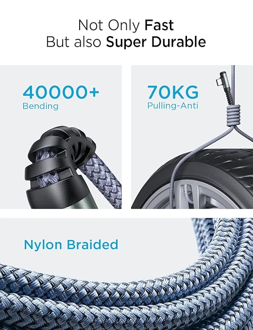AINOPE 240W USB C to USB C Cable Fast Charging 1.5FT,Right Angle Fast Type C Charging Cable Fits iPhone 16 Pro Max Plus,iPhone 15,MacBook Air/Pro,iPad Pro,Samsung,Pixel,All Devices,Black,Grey,Red - Image 6