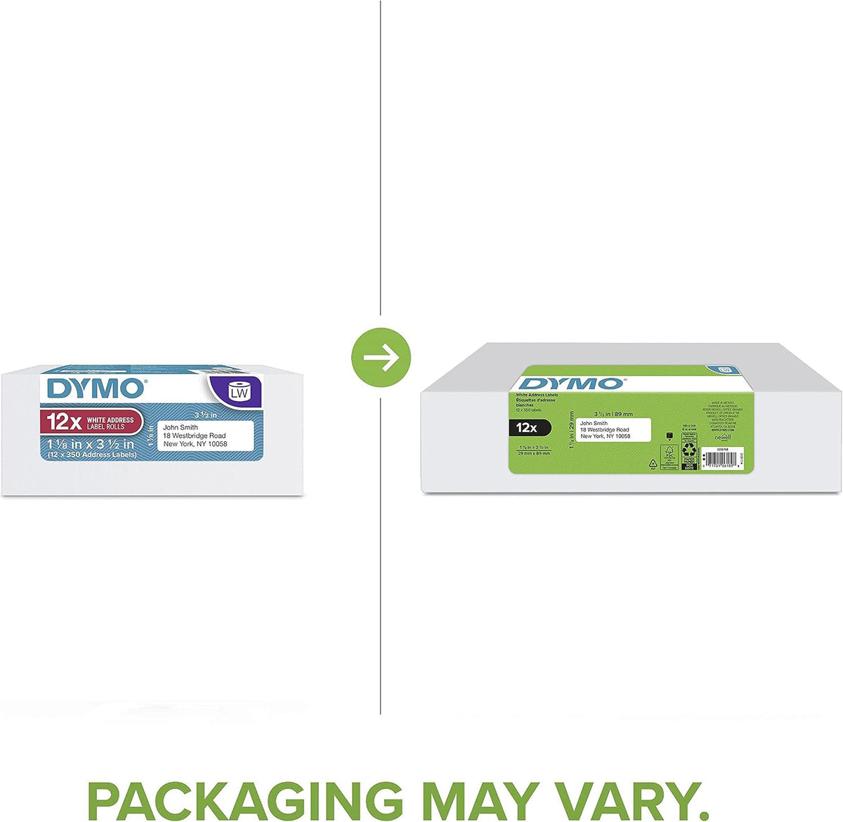 DYMO Authentic LW Mailing Address Labels for LabelWriter Label Printers, White, 1-1/8" x 3-1/2", 12 Rolls of 350 (4200 Total) - Image 2