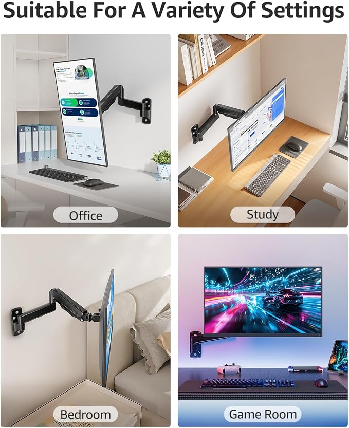 MOUNTUP Single Monitor Wall Mount for Max 32 Inch Computer Screen, Fully Adjustable Monitor Arm, Wall Mount Monitors Holder Support 4.4-19.8lbs Display, VESA Bracket Fit 75x75mm, 100x100mm - Image 6