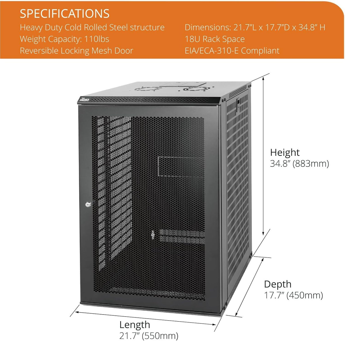Tecmojo 18U Wall Mount Rack Network Cabinet for 19" IT Equipment,with Lockable Mesh Door and Side Panels,Cooling Fan,Black,17.7inch Depth for AV/Computer/Electronics Equipment Data Rack - Image 2