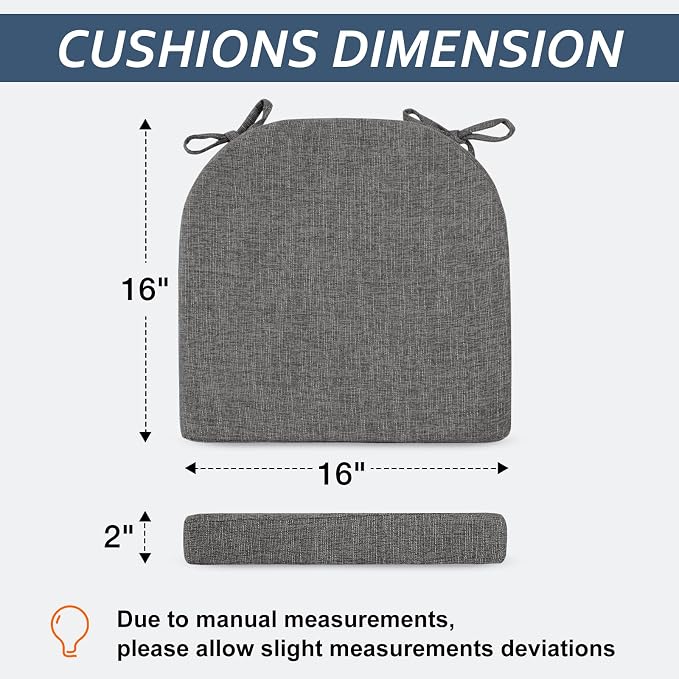 Basic Beyond Chair Cushions for Dining Chairs 6 Pack, Kitchen Chair Cushions with Ties and Non Slip Backing, 16 x 16 inches Chair Pads for Dining Chairs (Dark Grey) - Image 2