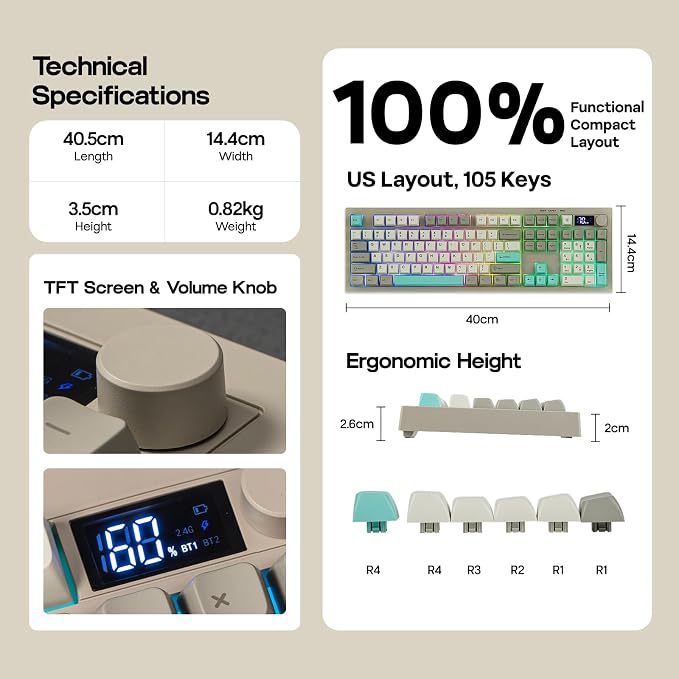 EPOMAKER Aula S102 PRO Membrane Gaming Keyboard w/TFT Screen & Volume Knob | Silent Keyboard w/ Number Pad for PC Game/Office, BT/2.4G/USB, RGB Backlit, Creamy Silicone Structure (Grey) - Image 9