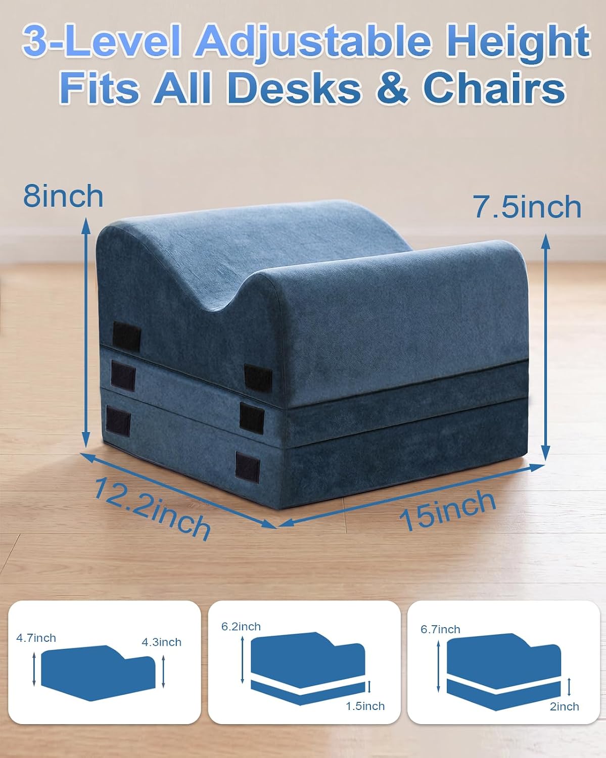 Under Desk Foot Rest, 3-Level Adjustable Foot Stool (Blue) - Image 3