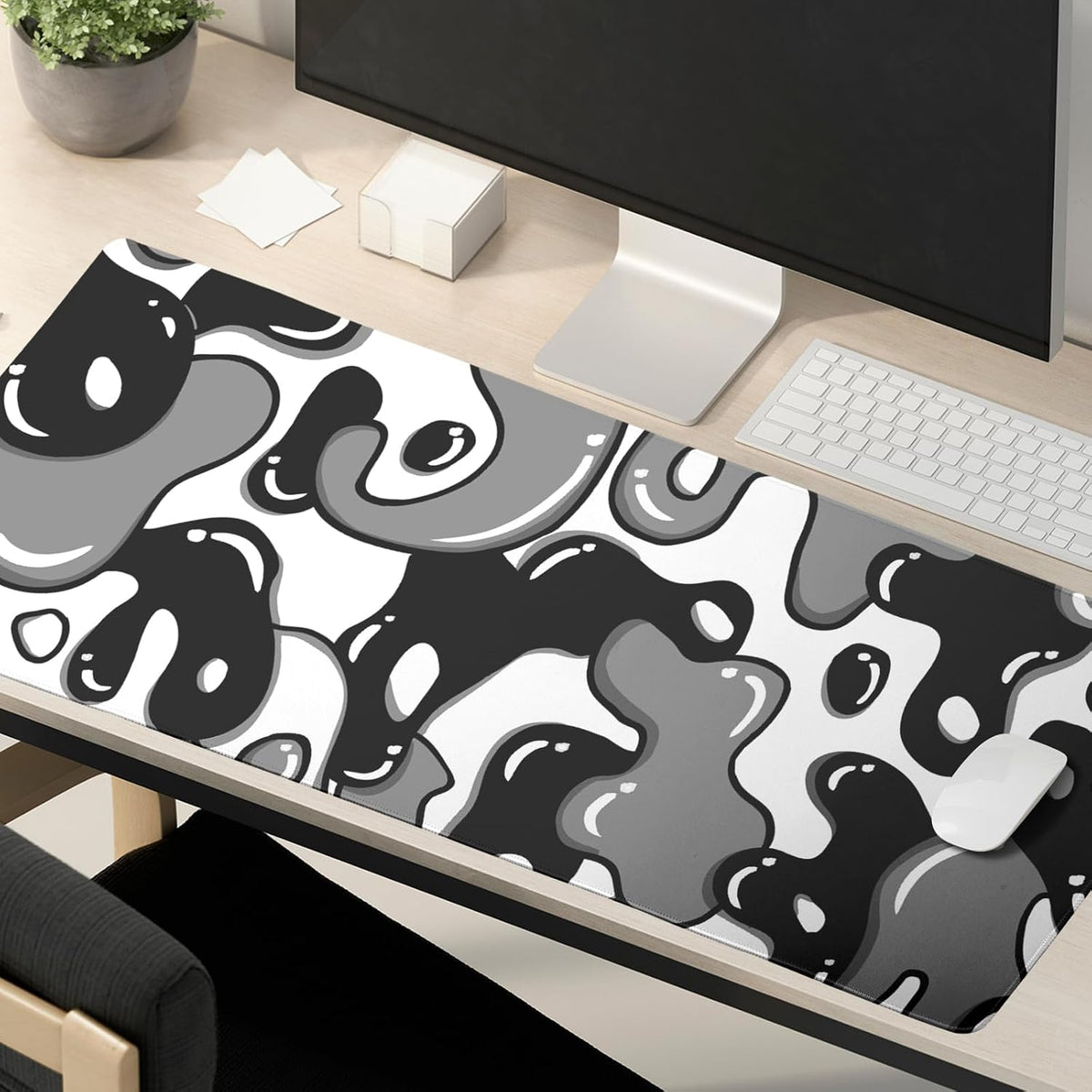 Black and White Mouse Pad 31.5”x11.8” Geometric Design Extended Large Mousepad Keyboard Mouse Mat Desk Pad Non-Slip Rubber Base Stitched Edge Large XXL Mousepad for Gaming Laptop Computer Desktop - Image 6