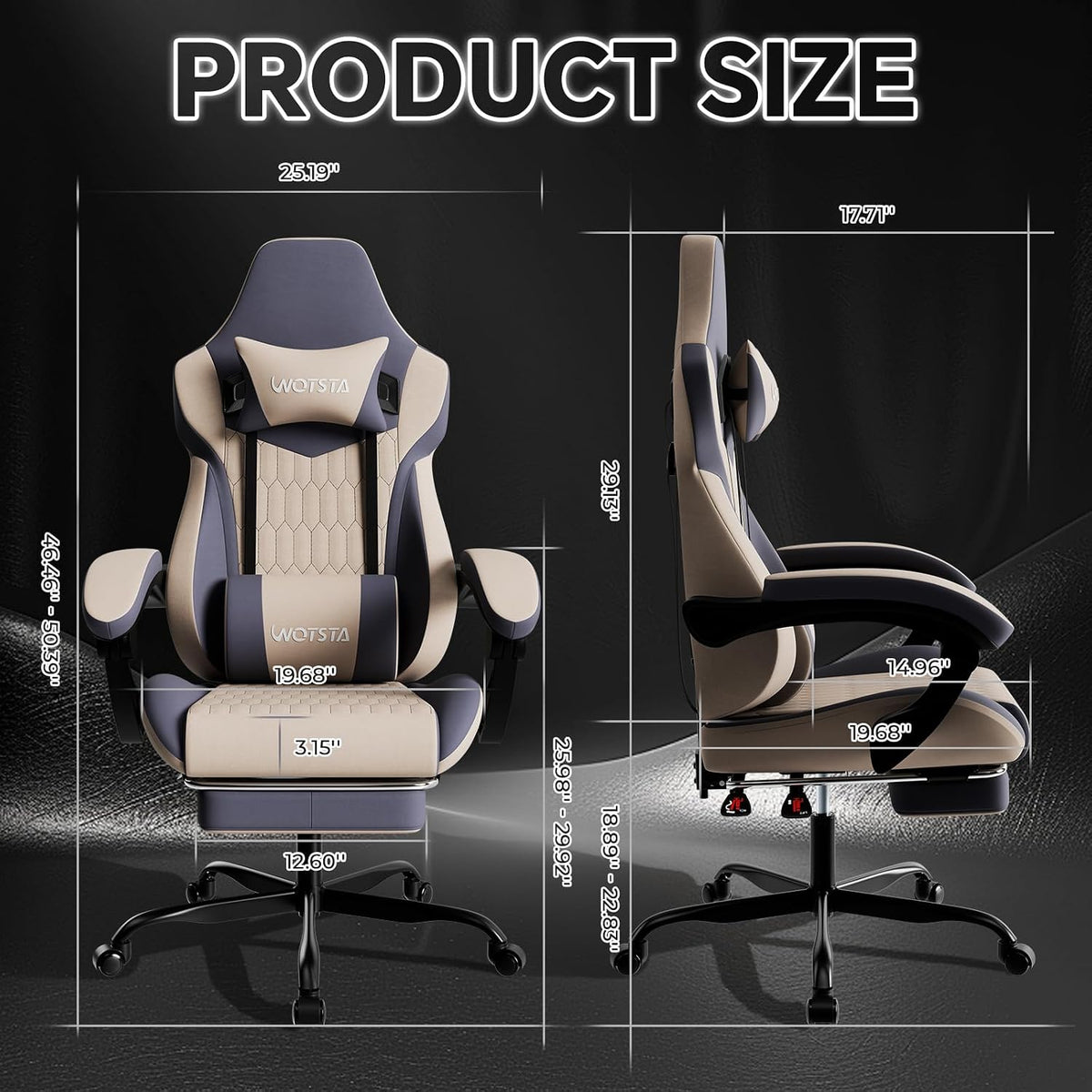 Gaming Chair with Footrest, High Back Gaming Chairs Leather Ergonomic Gamer Chair with Adjustable Headrest Lumbar Support Racing Style Video Gaming Chair for Office/Home (Grey) - Image 3