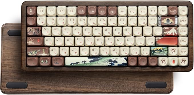 Womier 75% Wireless Creamy Keyboard with Wood Shell, QMK/VIA WD75 V2 | Retro Mechanical Gaming Keyboard 8000mAh Battery,Tri-Mode Custom Keyboard RGB Hot Swappable,MOA Japanese Keycap-Linear Switch by Womier