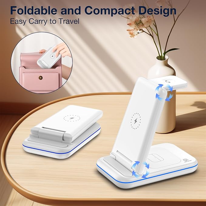 Wireless Charger for Samsung/Android, HOLYJOY Foldable 3 in 1 Fast Charging Station/Stand/Multi Charger for Samsung S25 Ultra/S24/Note 20,Travel Pad for Galaxy Watch 8/7/6/5/4/Active 2,For Buds(Ivory) - Image 6