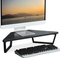 TEAMIX 26 inch Corner Monitor Stand Riser with Keyboard Storage, Black | Triangle Monitor Stand, Wood & Metal Computer Stand, Laptop Riser, Desktop Organizer, for L Shaped Desk, Home Office & Gaming by TEAMIX