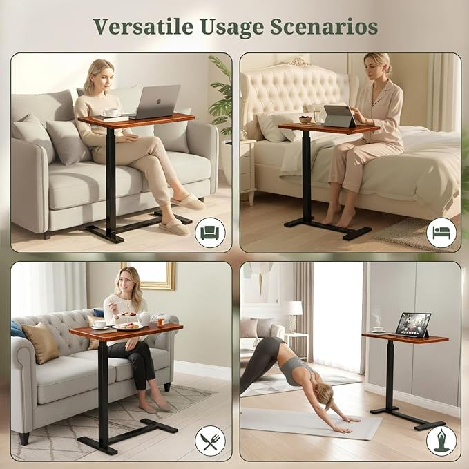 Mobile Standing Desk, Height Adjustable Laptop Desk with Hidden Casters | Stable Steel Frame, Smooth Lift Mechanism, Lockable Casters, Easy Assembly, Ideal for Home, Office & Dorm, Brown - Image 8