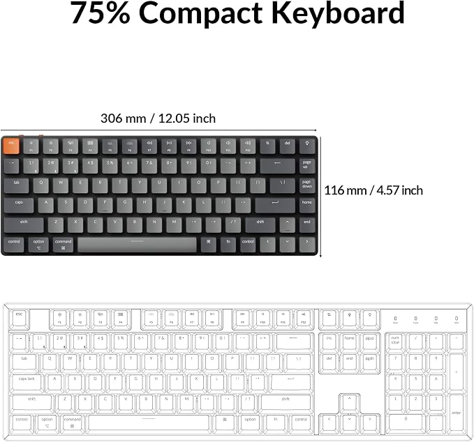 Keychron K3 Version 2, 84 Keys Ultra-Slim Wireless Bluetooth/USB Wired Mechanical Keyboard with White LED Backlit, Low-Profile Keychron Mechanical Brown Switch Compatible with Mac Windows - Image 5