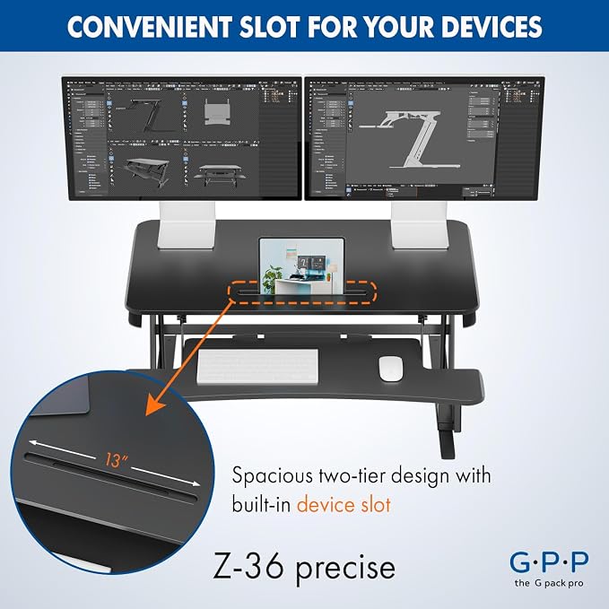 Standing Desk Converter: Adjustable up to 19.3" for Dual Monitors. Ergonomic Black Riser Promotes Healthy Workstation - Image 3