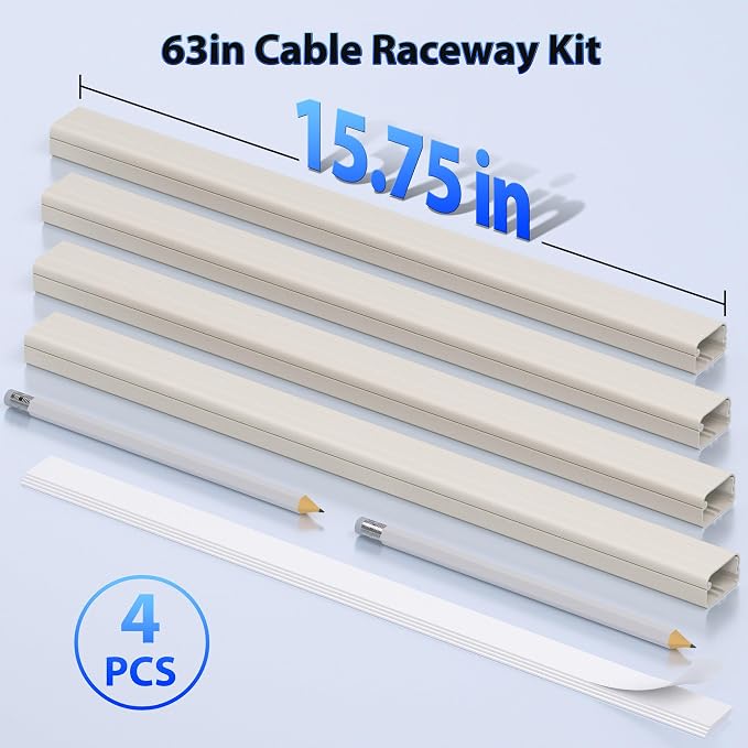 ZhiYo Large Capacity Wire Hiders for TV on Wall for 2-4 Cords, 63in (4xL15.8in) PVC Cable Cover with Adhesive Tape, Snap and Lock Design for Wall Mounted TV, Beige Cord Covers for Wires on Wall - Image 3