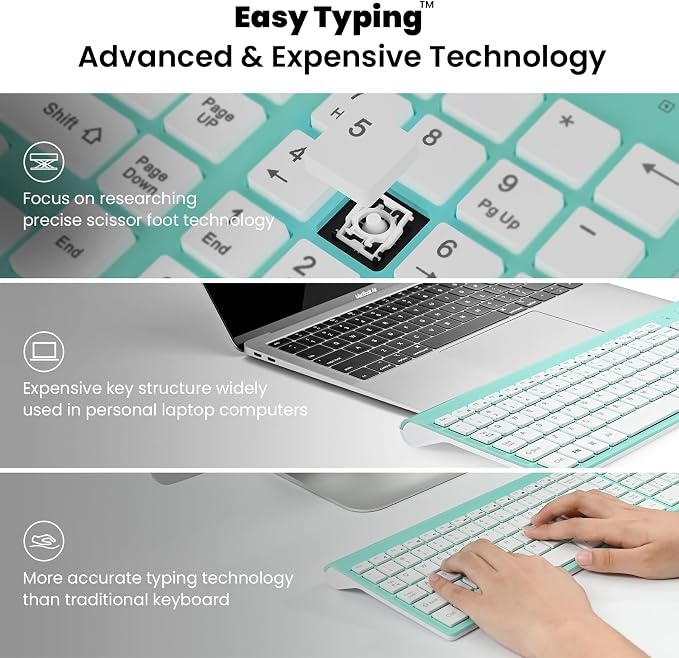cimetech Wireless Keyboard and Mouse Combo - Blue White | Compact quite scissor-switch keyboard with optical mouse, includes USB-A Nano Receiver, for Computer,Mac,Laptop,PC,Windows - Image 2
