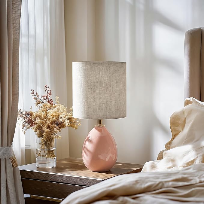 18.5" Ceramic Table Lamps Set of 2 for Living Room Bedroom, Pink | Bedside Lamps for Bedroom Nightstand, Ice Crackle Home Bedroom Living Room Decor, Linen Fabric Shade, 3-Color Temperature - Image 8