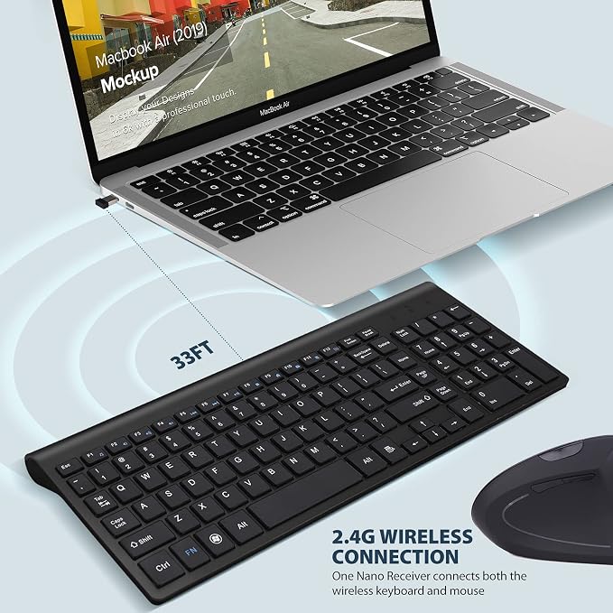 2.4GHz Wireless Vertical Ergonomic Mouse and Keyboard Combo Ultra-Thin Portable Size for PC Desktop Computer Laptop Mac Tablet - Image 5