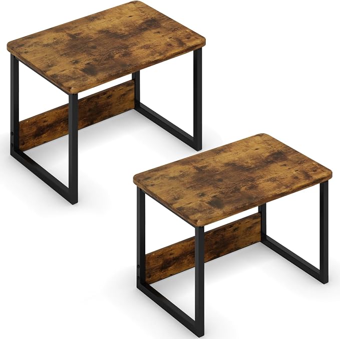 MARTY Desktop Printer Stand 2 Pack Printer Shelf for Desk Home/Office,Brown | Small Printer Stand for Desk, Printer Riser with Storage, Monitor Riser, Under Desk Small Table for Fax Machine Scanner by MARTY