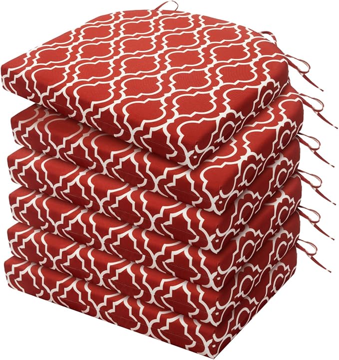 HARBOREST Outdoor Chair Cushions Set of 6, Water Resistant Patio Chair Cushions with Ties, Outdoor Seat Cushions for Patio Furniture, 17"x16"x2", Wine Red Geometry by HARBOREST