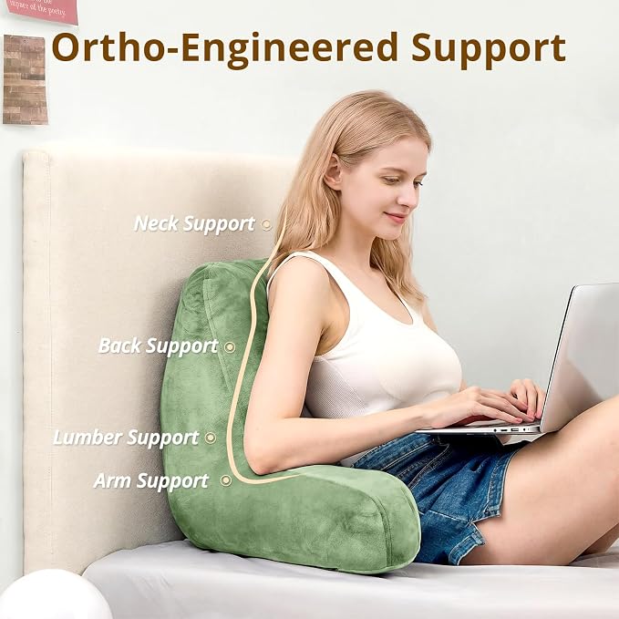 Sasttie Reading Pillow for Bed, Back Pillow for Sitting Up, Sage Green | 18" Backrest Support Cushion for Couch, Sofa, and Floor, Dorm Essentials, OEKO-TEX, Adjustable Down Alternative Fill - Image 2