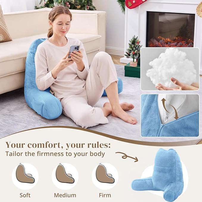 Sasttie Reading Pillow for Bed, Back Pillow for Sitting Up, Blue | 21" Backrest Support Cushion for Couch, Sofa, and Floor, Dorm Essentials, OEKO-TEX, Adjustable Down Alternative Fill - Image 3
