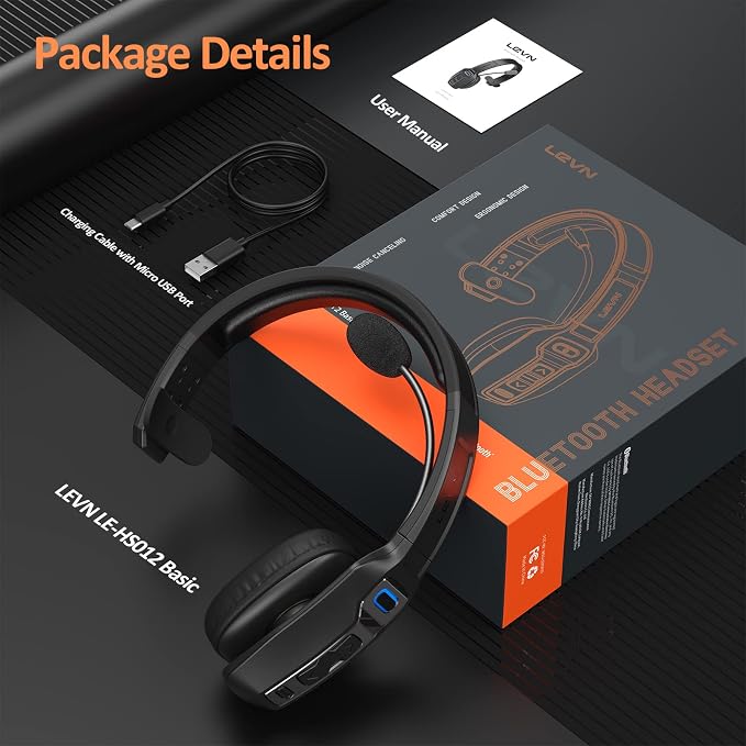 LEVN Bluetooth Headset with Microphone, Trucker Bluetooth Headset with AI Noise Cancelling & Mute Button, Wireless On-Ear Headphones 60 Hrs Working Time, for Trucker Home Office Remote Work Zoom - Image 7
