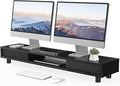 Fenge Dual Monitor Stand with Storage, Desk Shelf with Glass Sliding Door | Ergonomic Height Adjustment, 42.5in Monitor Shelf, 2-Tier Monitor Riser, Desk Organizer for Screen, PC, Laptop, Balck by Fenge