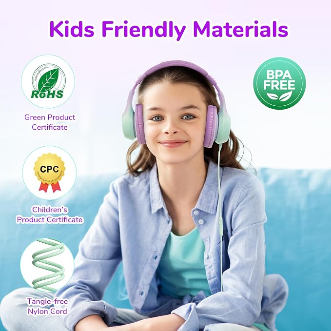 EarFun K3 Kids Headphones, Wired Kids Headphones with Mic for School/Travel | Built-in Mic, 85/94dB Volume Limit, HD Stereo Sound, 3.5mm Jack, Foldable Wired Headphones for Boys/Girls/Tablet/iPad, Purple - Image 6