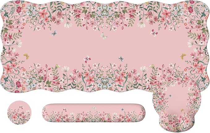 iCasso Pink Keyboard Mat 35.4"x15.7", Desk Protector for Classroom | Vintage Women Ergonomic Desk Pad with Keyboard Wrist Rest, Mousepad Set for Classroom Table Office Workspace Area by iCasso