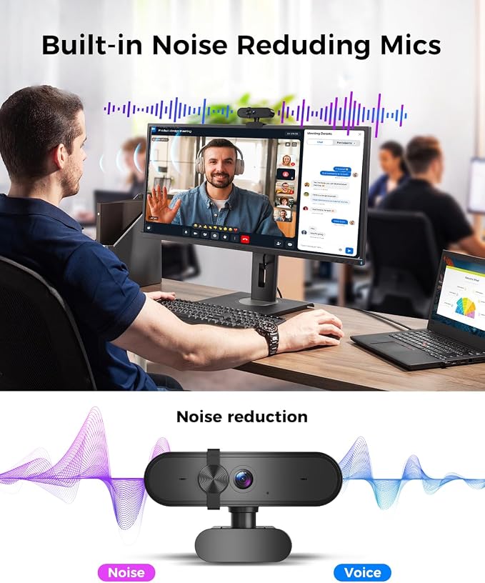 1080P Webcam with Microphone, Privacy Cover & Auto Light Correction for PC, Laptop and Desktop - Image 4