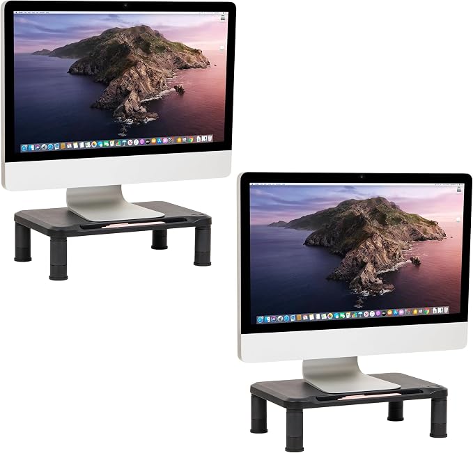 Mind Reader Monitor Stand, Height Adjustable, Laptop, Computer, Riser, Office, 15" L x 9.5" W x 4.25" H, Set of 2, Black by MindReader