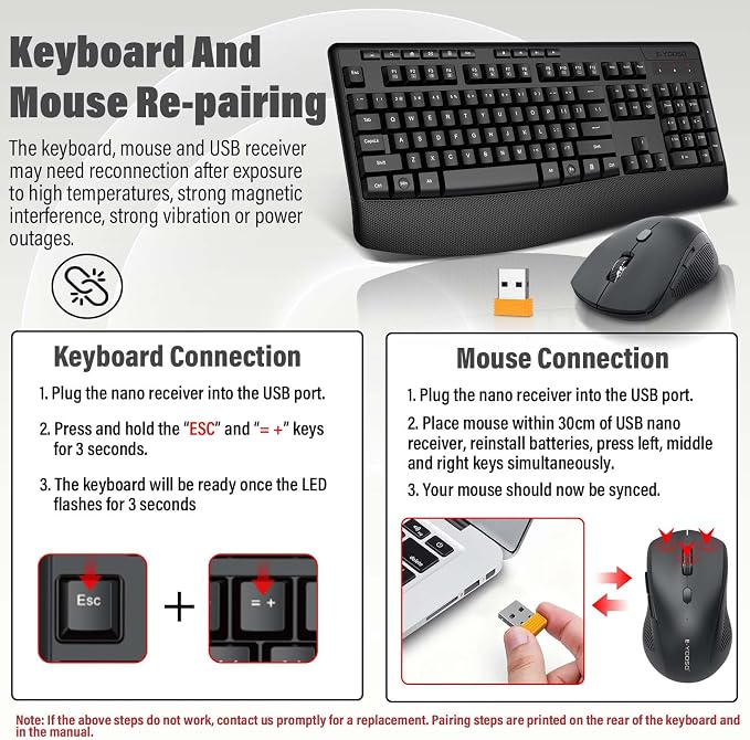 Wireless Keyboard and Mouse Combo,Soft Touch Quiet Keyboard Less Noise 90% | Ergonomic With Wrist Rest,2.4GHz 104 Keys Full Size,2400 DPI Mouse,For Office/Work/Home/PC Computer/Laptop,Black - Image 7