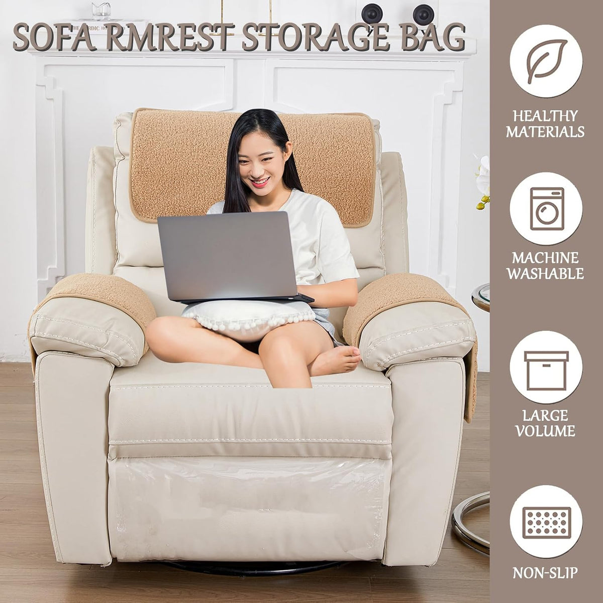 Armrest Covers for Recliners Couch Arm Covers with Pockets for Sofa - Image 2