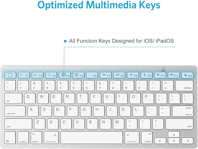 OMOTON Ultra-Slim Bluetooth Keyboard for iPad,iPad Pro/Air/Mini,iPhone | Stable Wireless iOS Keyboard with 12 Multimedia Keys, Portable Size for Office, Business, Travel, School,White - Image 6