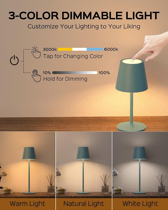 JACKYLED Cordless Table Lamps Rechargeable, 3 Adjustable Height, 5000 Capactiy Operated 3 Colors Smooth Dimming, Portab - Image 7
