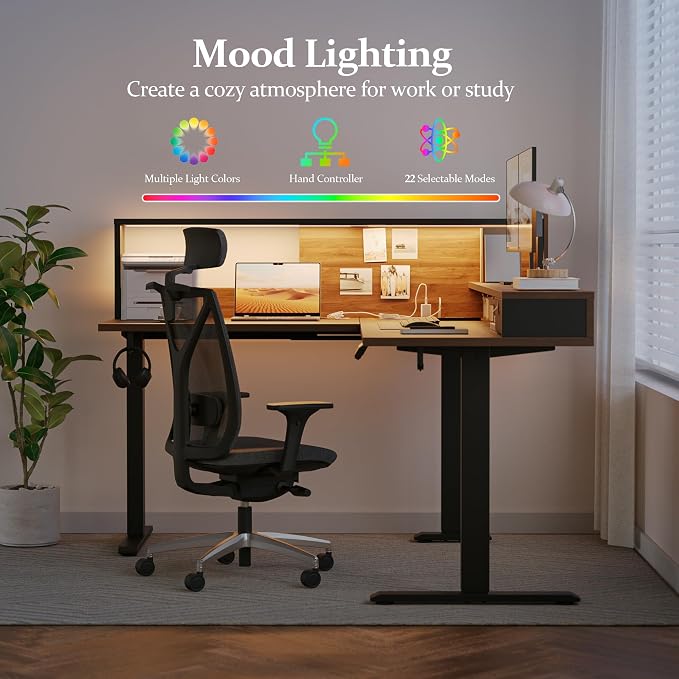 Klicelor L Shaped Electric Standing Desk 63 x 55 inch with Shelf, Height Adjustable Corner Desk, Sit Stand Desk with Storage Shelf, Home Office Computer Table, Light Dark Walnut - Image 4