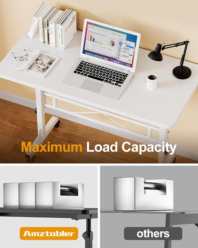 Amztabler Small Standing Desk Adjustable Height, Mobile Stand Up Desk with Wheels, 32 Inch Portable Rolling Desks Conference Room Tables for Walking Pad Treadmill White - Image 4