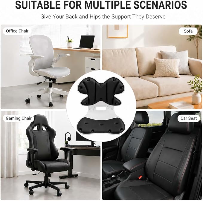 Foldable Adjustable Seat Cushion Back Support for Office Chair (Black) | Ergonomic Lumbar Support, Lower Back Pain Relief, 4-Level Height, Posture Corrector for Long Sitting, Office Home Chair, Car - Image 6