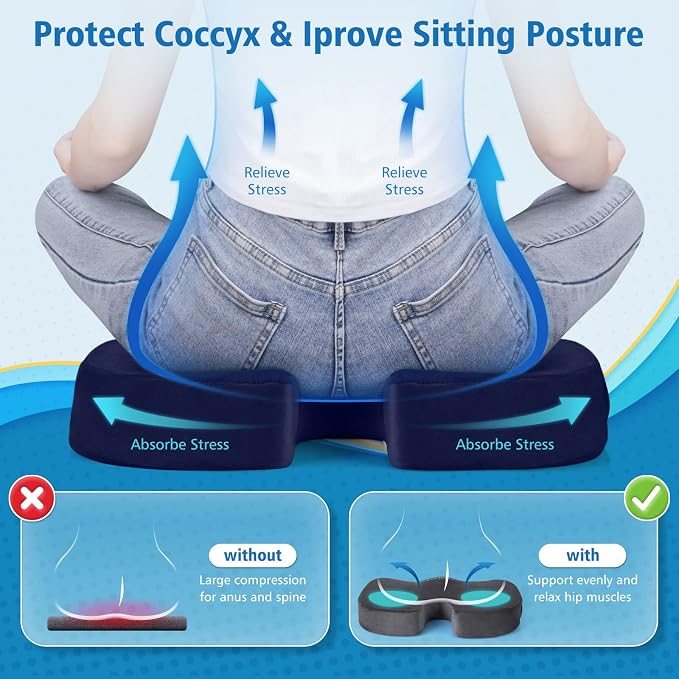 CloudBliss Gel Memory Foam Seat Cushion for Long Sitting, X-Large, Blue | Gel Chair Pad for Tailbone, Coccyx, Sciatica , Soft Suede Cover, Non-Slip , Washable Mesh, for office, home, car - Image 4